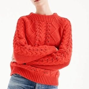 J.Crew Orange Cotton Wool Cable Knit Ribbed Mock Neck Chunky Knit Sweater Size S